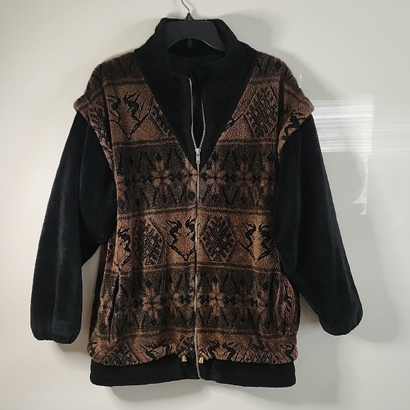 Vintage Fleece Zip-Up Jacket Skiers Neutral Colorway Full Zip